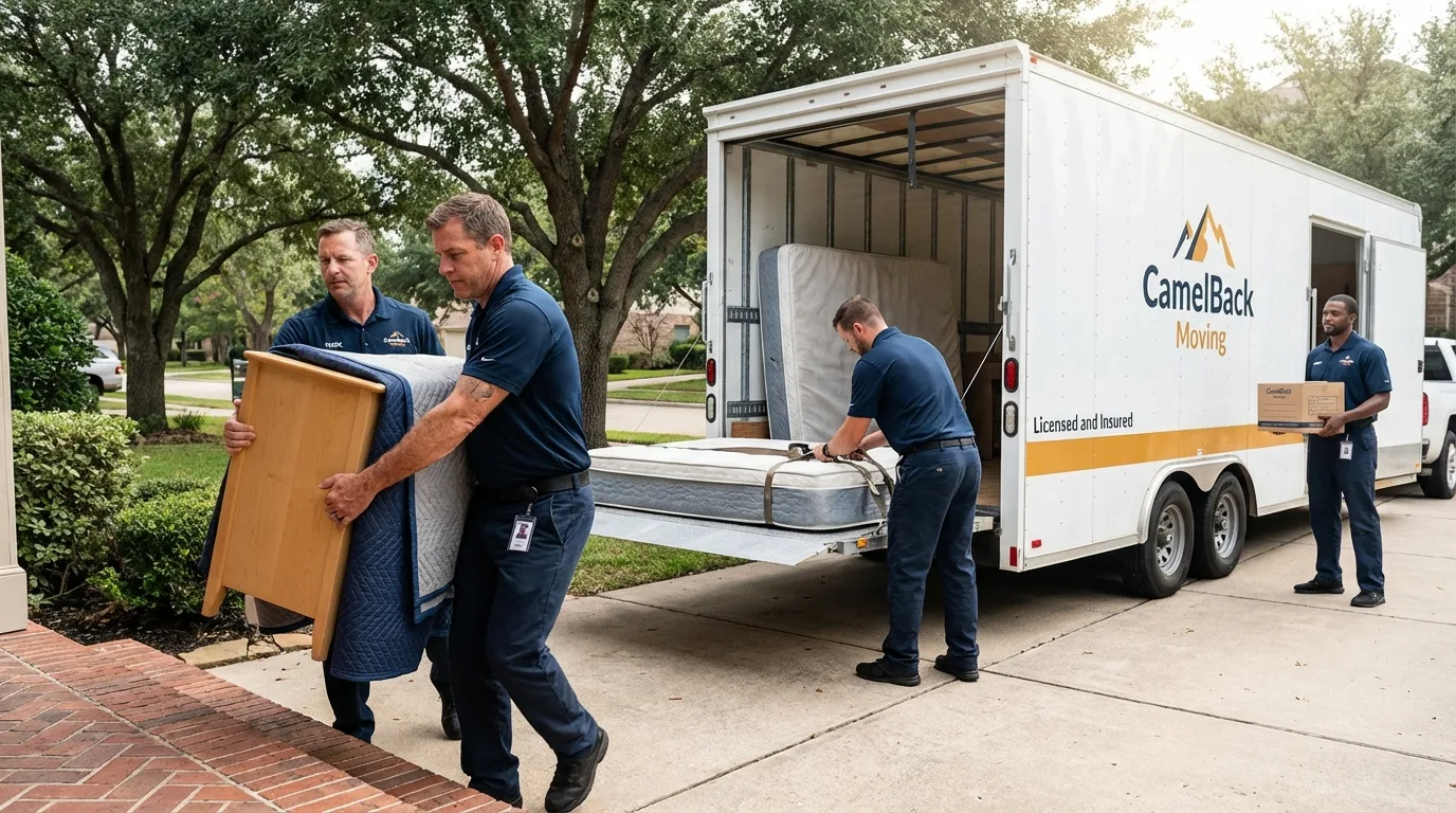 Crew loading residential truck for cross-state move from Urbandale, IA