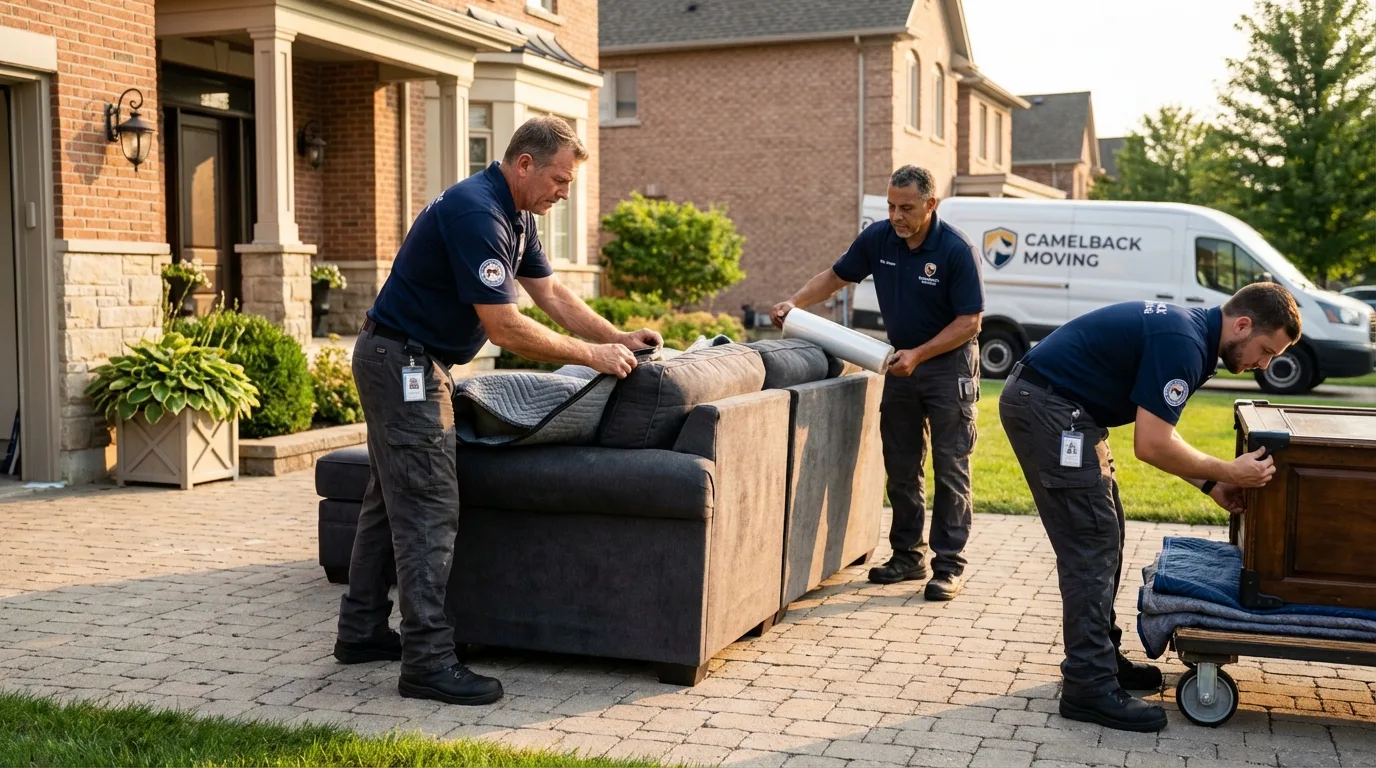 Large estate moving crew wrapping furniture in Urbandale, IA
