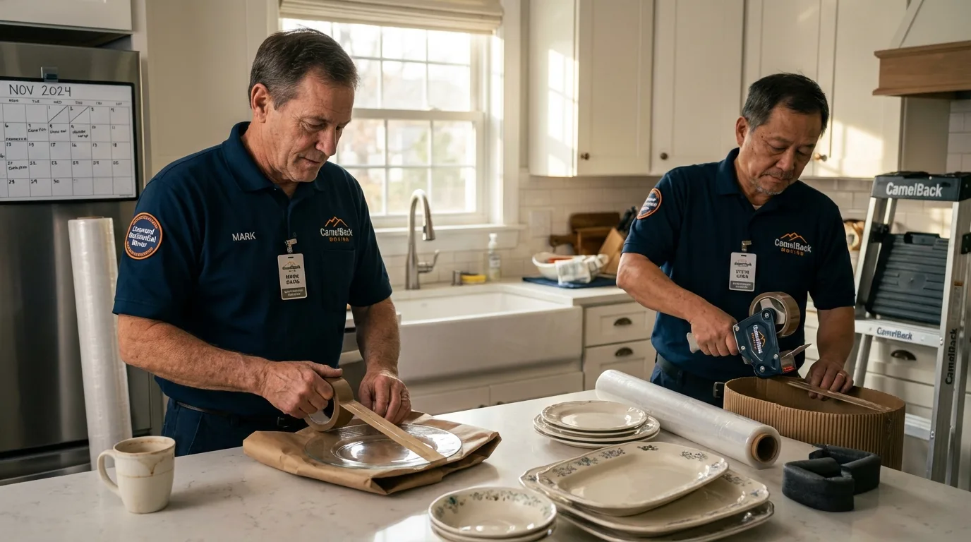 Professional crew packing kitchen dishware in Urbandale, IA
